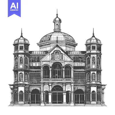 Aset desain premium: An illustration of a building with a central dome