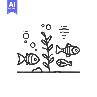 Popular premium asset: Simple black and white illustration of aquatic fish in water