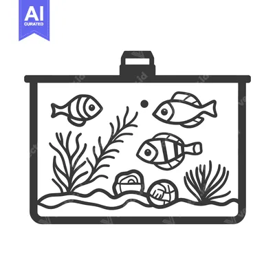 Aset desain premium: Cartoon Image Depicting A Fish Tank With Several Small Fish Inside