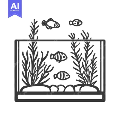 Aset desain premium: An aquarium illustration featuring fish plants and rocks in glass