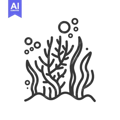 Aset desain premium: Simple black and white line drawing depicting underwater vegetation