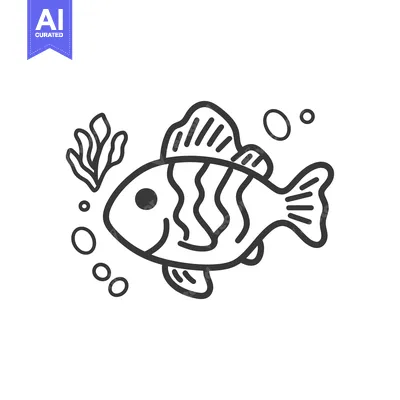 Aset premium populer: A black and white drawing of a swimming tropical fish