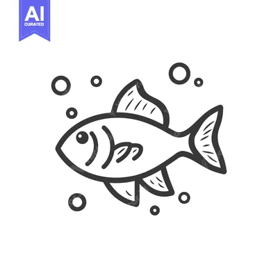 Aset premium populer: A simple black and white illustration of a swimming fish