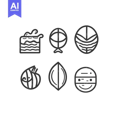 Aset premium populer: Simple black line icons representing various abstract shapes and objec