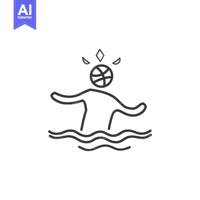 Aset desain premium: Simple line drawing depicting a person playing with a ball in water