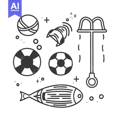 Premium design asset: Several toys and an aquatic creature depicted with simplistic illustra