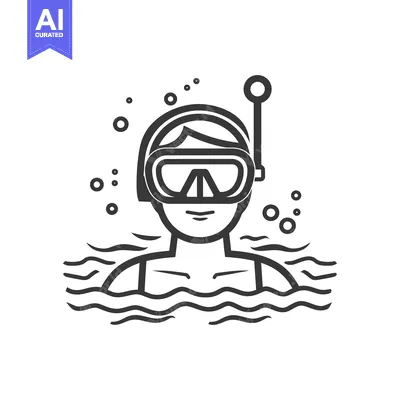 Aset premium populer: A person wearing a snorkel mask and tube swimming in water