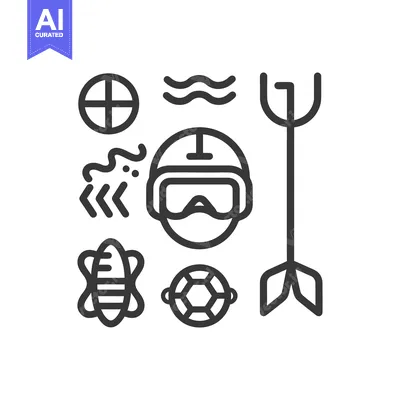 Premium design asset: Icons representing various elements related to water and diving