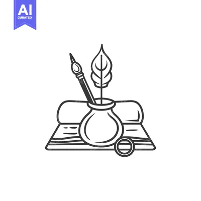 Aset premium populer: A Quill Pen, Inkwell, and Book Illustration