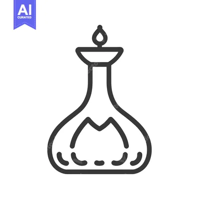 Premium design asset: An outlined image of a traditional oil lamp with flame