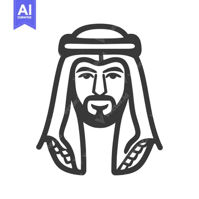 Aset desain premium: A monochrome graphic illustration of a traditionally dressed man