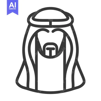 A simple line illustration of a person wearing traditional attire