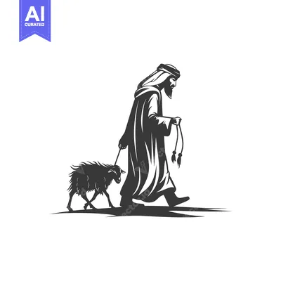 Aset desain premium: Arabian Man Leading a Sheep