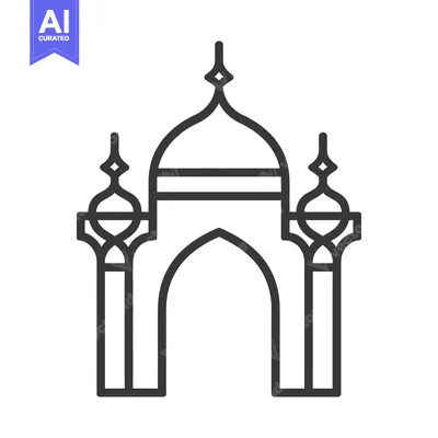 Aset premium populer: Simplified black and white illustration of a traditional mosque entran