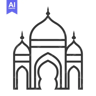 Aset desain premium: Simple black line drawing of a building with domes and arches