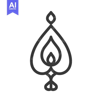 Aset desain premium: A stylized black and white illustration of a decorative flame shape