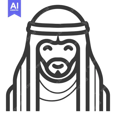 Simple black and white illustration depicting a robed face