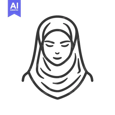 Aset premium populer: A simple black and white image of a woman in a hijab