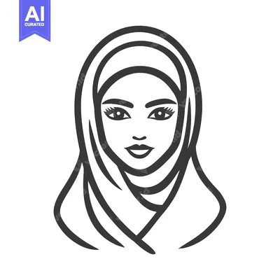 Premium design asset: Beautiful woman wearing a hijab portrayed in an elegant line drawing