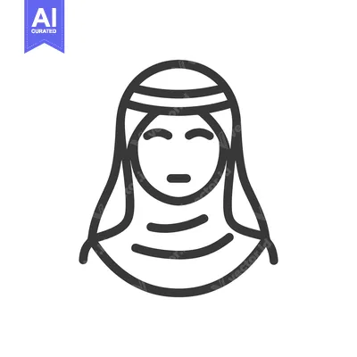 Aset desain premium: A simple line drawing of a woman with a head covering