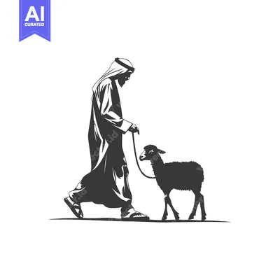 Arab Man Leading a Sheep