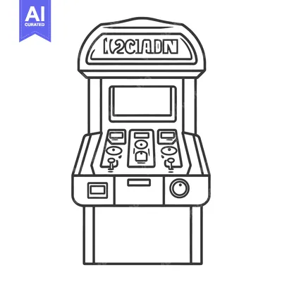 Aset desain premium: A black and white line drawing of an arcade game