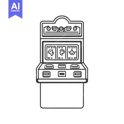 A black and white outline depiction of a slot machine