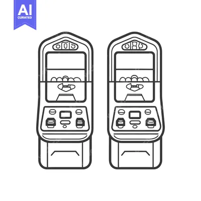 Aset premium populer: Two identical arcade game machines stand upright and side by side
