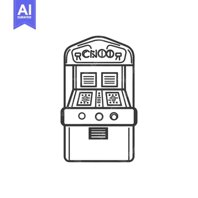 Detailed illustration showing a classic arcade game machine in black o