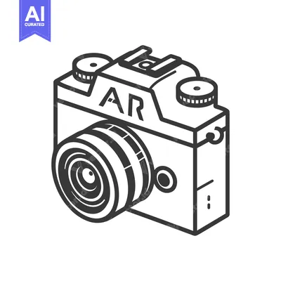 Aset desain premium: A modern graphic illustration of a digital photographic camera
