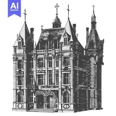 Popular premium asset: The detailed illustration depicts a gothic mansion in monochrome style