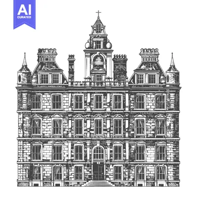 Aset desain premium: This image is a historical building