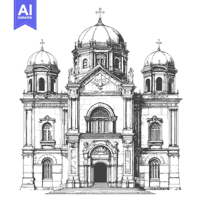Premium design asset: A detailed illustration showing a grand and detailed building facade