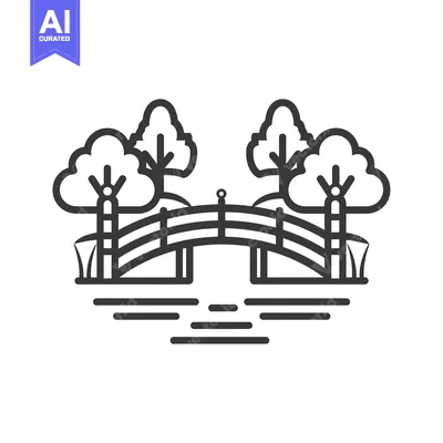 Aset premium populer: Arched Bridge Over Water With Trees On Each Side