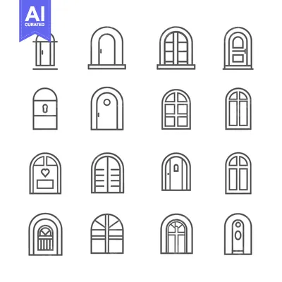 Aset desain premium: Arched Door and Window Outline Icons Set