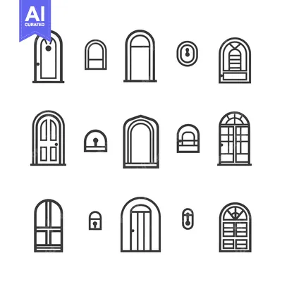 Aset premium populer: Arched Door and Window Outline Icons Set