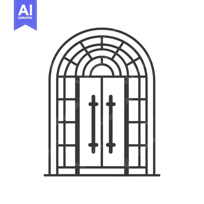 Aset premium populer: Arched Doorway with a Geometric Design and Two Doors