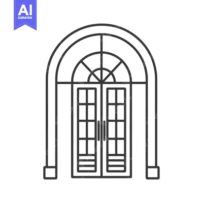 Aset desain premium: Arched Doorway with Double Doors and Glass Panels