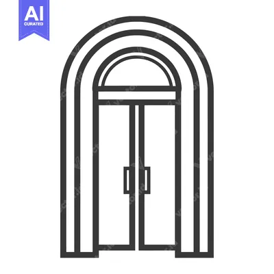 Aset desain premium: Arched Doorway with Double Doors and Handles