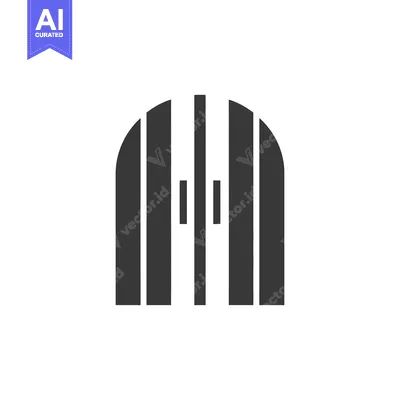 Aset desain premium: Arched doorway with vertical bars and two small columns