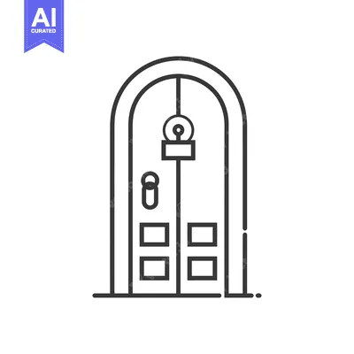 Aset desain premium: Arched Door with Doorknob and Two Windows