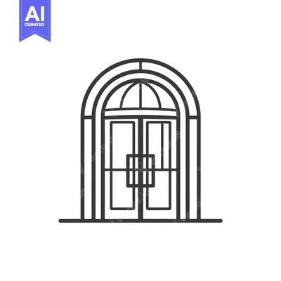 Premium design asset: Arched Double Door with Glass Panel and Handles