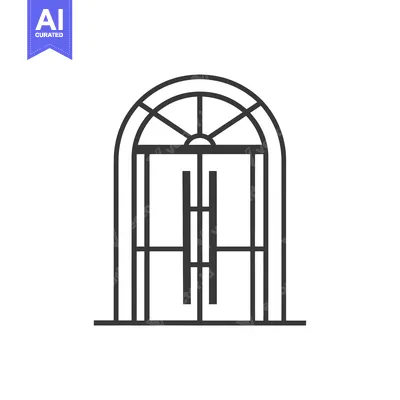 Aset desain premium: Arched Double Door with Window and Handles