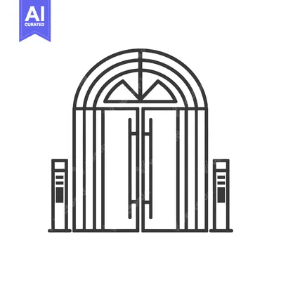 Premium design asset: Arched Gate with Double Doors and Posts