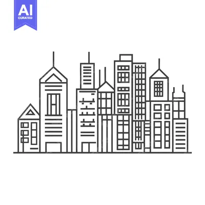 Aset desain premium: Stylized black and white illustration representing city skyscrapers bu