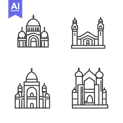 Four different architectural building outline designs in a group
