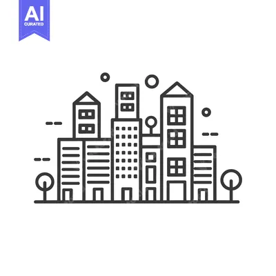 Aset premium populer: Simple black and white illustration depicting a cityscape with buildin