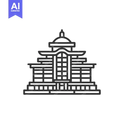 Premium design asset: Minimalist Line Art of a Traditional Japanese Building Structure