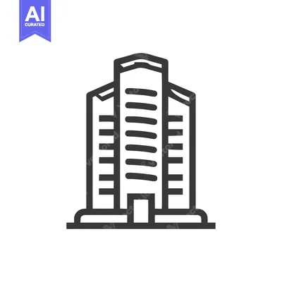 Aset premium populer: Minimalist Building Icon: Modern Architecture Outline on White Backgro