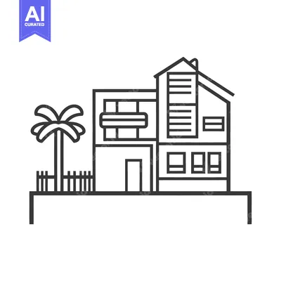 Aset desain premium: A modern two story house with a palm tree outside